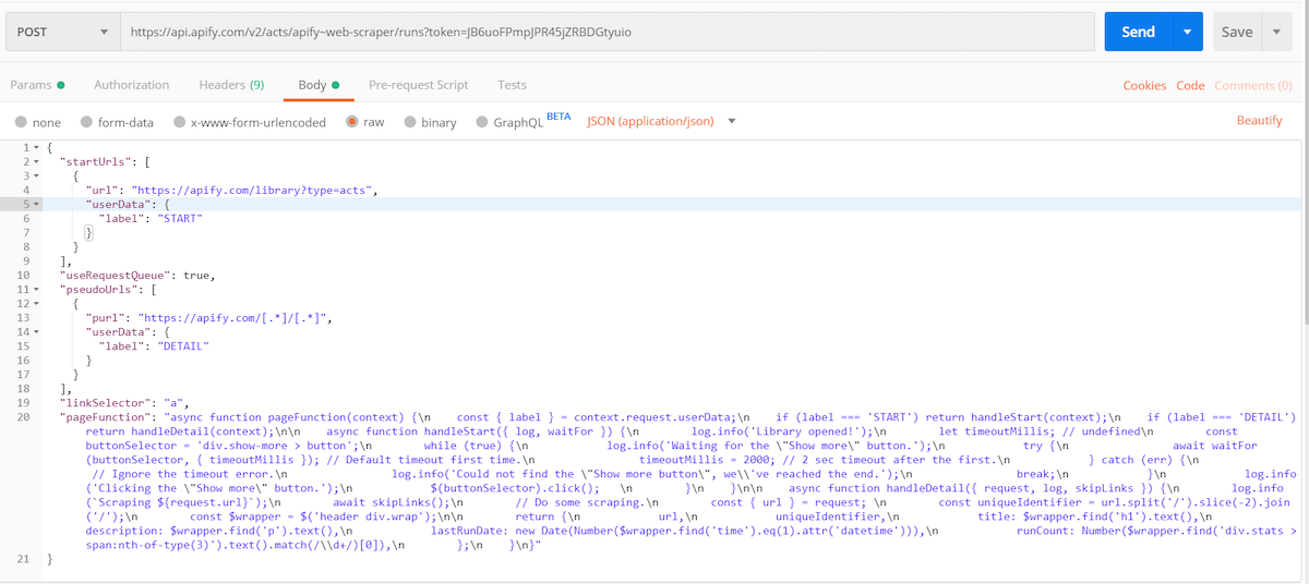 Run an Actor via API in Postman